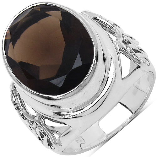 7.80 Carat Genuine Smoky Quartz .925 Sterling Silver Ring