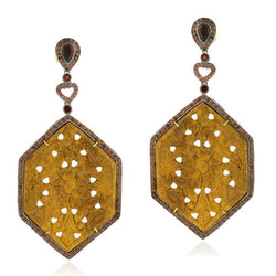 Carved Gemstone 18k Gold Dangle Earrings 925 Sterling Silver