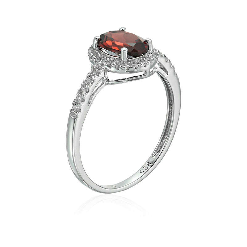 925 Sterling Silver Women Halo Ring Red Garnet and Topaz