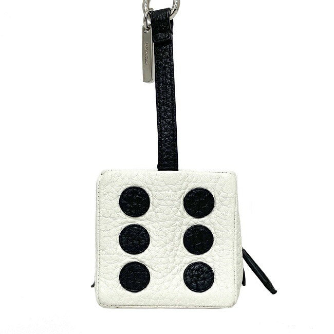 Fendi Dice Pouch White Black 7AR743 Leather FENDI FF Cube Ladies Charm Square