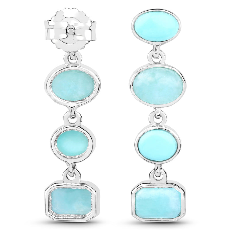 3.91 Carat Genuine Turquoise and Amazonite .925 Sterling Silver Earrings