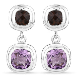 6.60 Carat Genuine Amethyst and Smoky Quartz .925 Sterling Silver Earrings