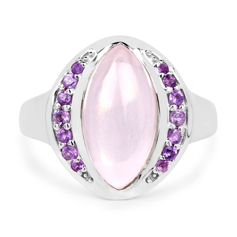 3.57 Carat Genuine Rose Quartz And Amethyst .925 Sterling Silver Ring