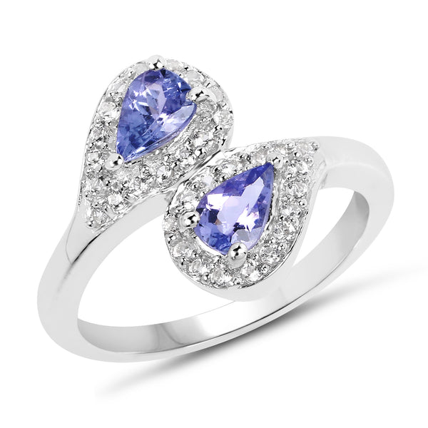 1.06 Carat Genuine Tanzanite and White Topaz .925 Sterling Silver Ring