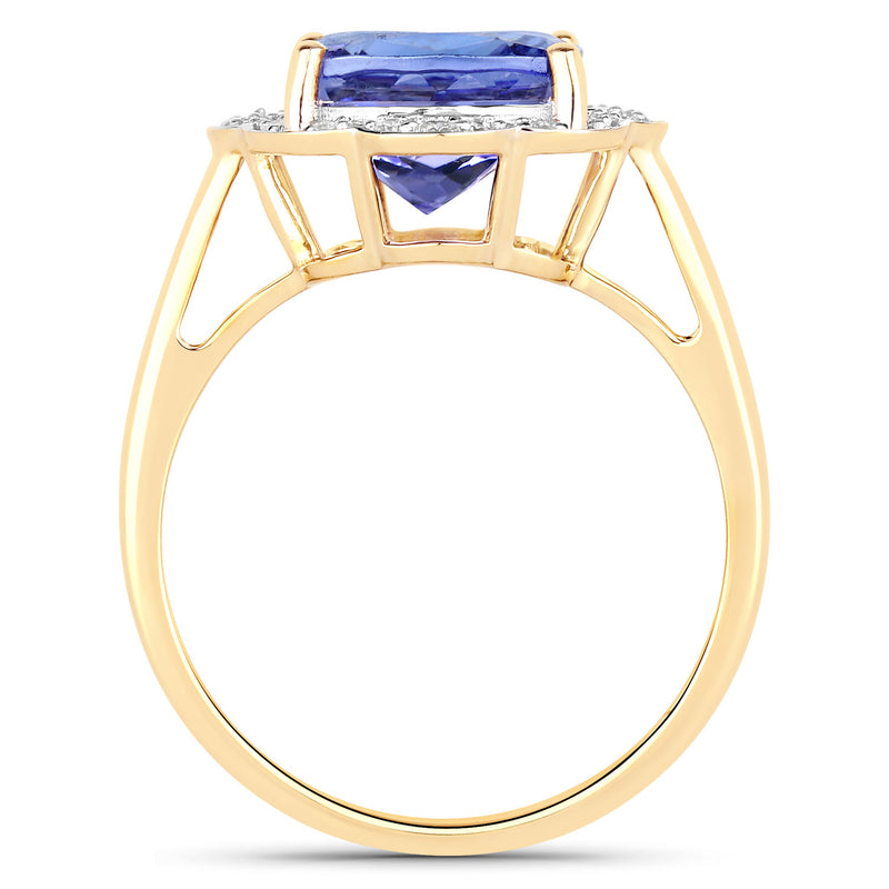 3.71 Carat Genuine Tanzanite and White Diamond 14K Yellow Gold Ring