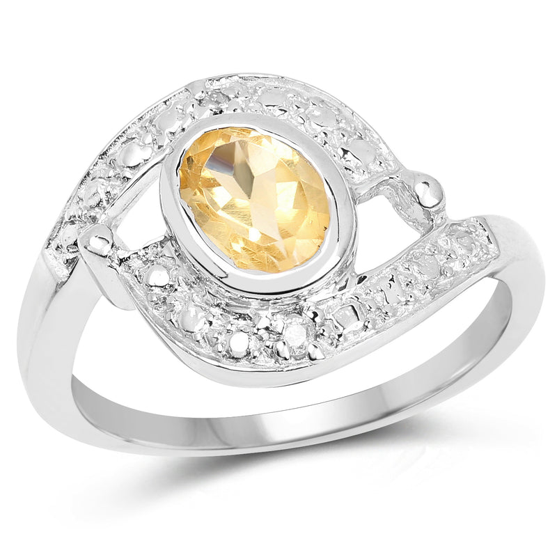 1.14 Carat Genuine Citrine and White Topaz .925 Sterling Silver Ring