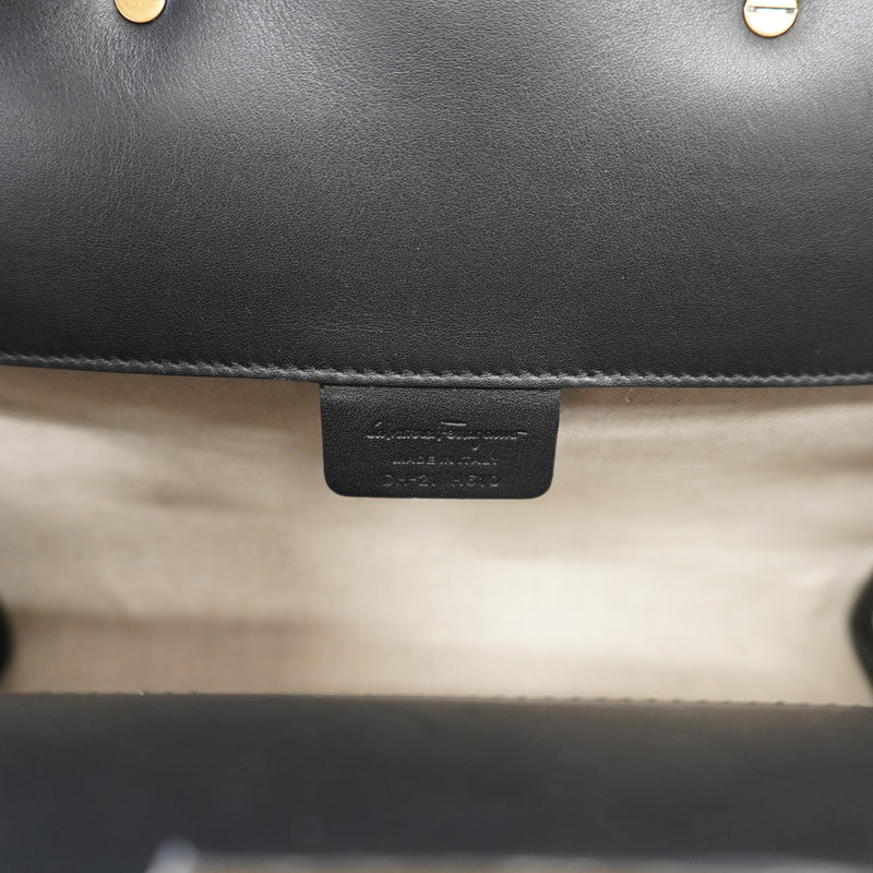 Auth Salvatore Ferragamo Gancini 2WAY Bag Womens LeatherCanvas HandbagShoulde