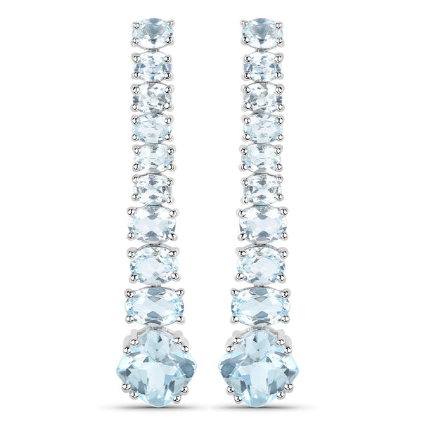 18K White Gold Plated 8.52 Carat Genuine Blue Topaz .925 Sterling Silver Earrings