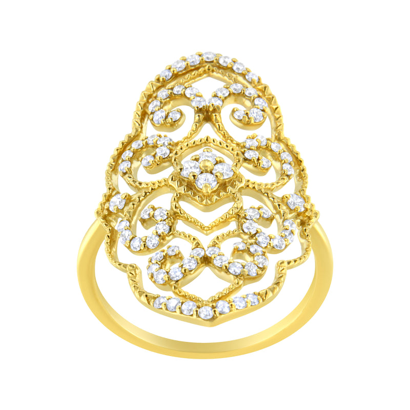 10K Yellow Gold 1/2 Cttw Round-Cut Diamond Art Deco Cocktail Ring (H-I Color, I1-I2 Clarity) - Size 7