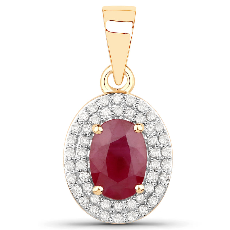 1.12 Carat Genuine Ruby and White Diamond 14K Yellow Gold Pendant