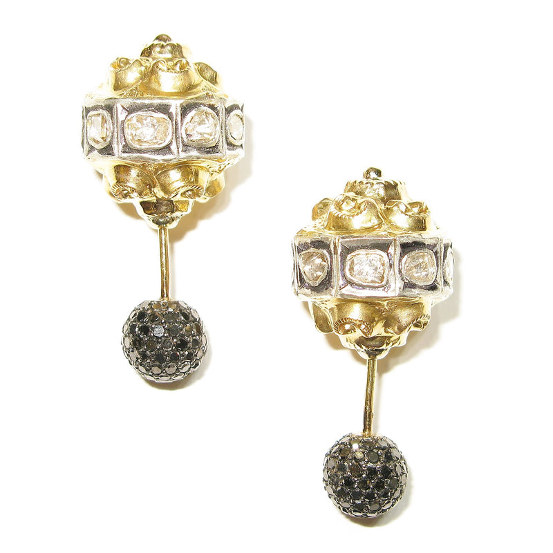 Pave Diamond Double Sided Earrings 925 Silver 14k Gold Handmade Jewelry