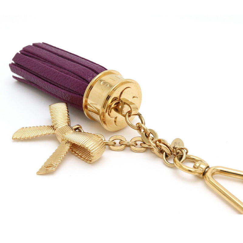 LOUIS VUITTON Louis Vuitton Pompon Ribon Keychain Keyring Bag Charm Leather Purple GP Gold M65124