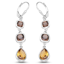 5.65 Carat Genuine Smoky Quartz and Champagne Quartz .925 Sterling Silver Earrings