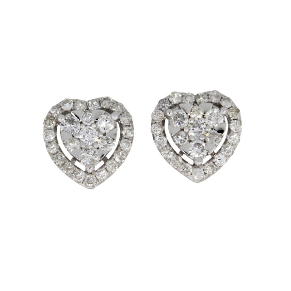 Natural 2.17ct Diamond Heart Earrings 14KT White Gold