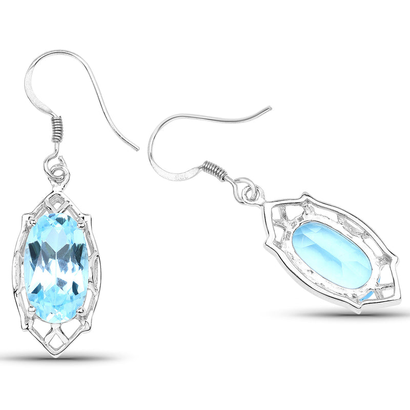 13.68 Carat Genuine Blue Topaz .925 Sterling Silver Earrings