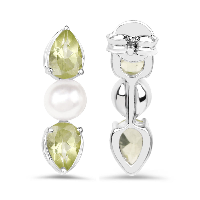 2.90 Carat Genuine Peridot and Pearl .925 Sterling Silver Earrings