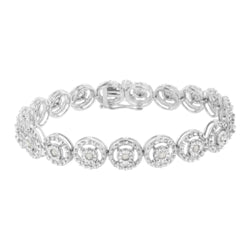 .925 Sterling Silver 1.0 Cttw Diamond Nested Circle Miracle Set Open Wheel 7" Fashion Link Bracelet (I-J Color, I3 Clarity)