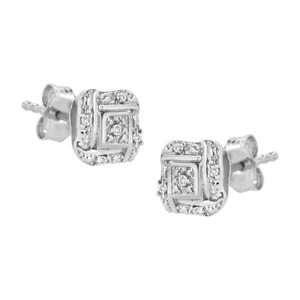 Sterling Silver Round Cut Diamond Square Stud Earrings (0.04 cttw, H-I Color, I2-I3 Clarity)