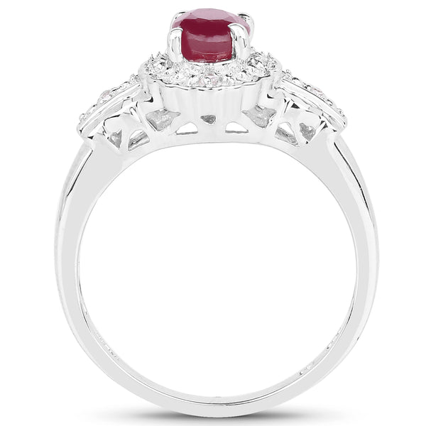 1.03 Carat Glass Filled Ruby and White Topaz .925 Sterling Silver Ring