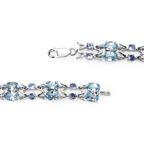 14.60 Carat Genuine Blue Topaz & Tanzanite .925 Sterling Silver Bracelet