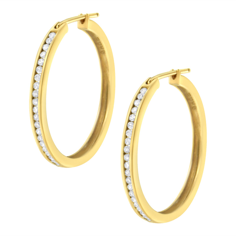 10K Yellow Gold 1/2 cttw Channel Set Diamond Hoop Earrings (I-J Clarity, I1-I2 Color)