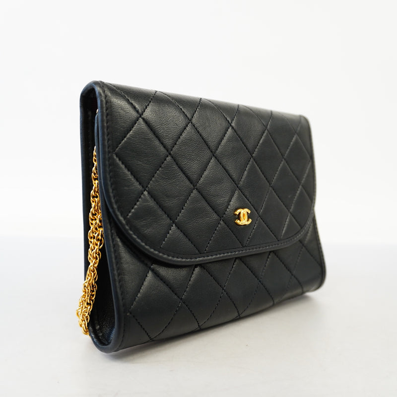 Auth Chanel Matelasse Chain Shoulder Womens Leather Shoulder Bag Black