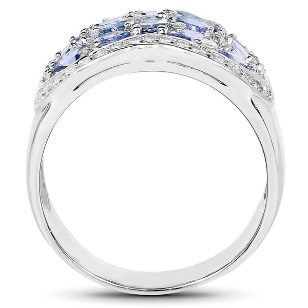 2.62 Carat Genuine Tanzanite and White Topaz .925 Sterling Silver Ring