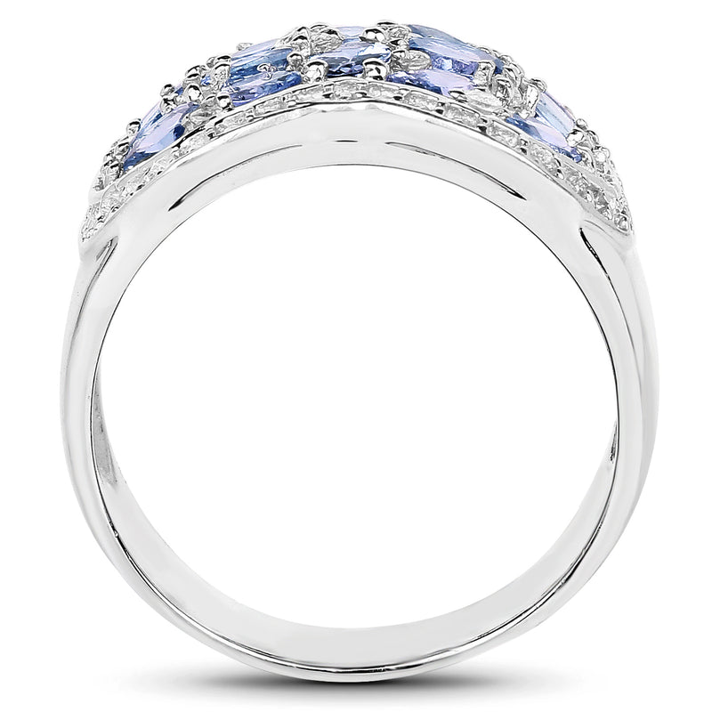 2.62 Carat Genuine Tanzanite and White Topaz .925 Sterling Silver Ring
