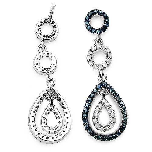 0.90 Carat Genuine Blue Diamond & White Diamond .925 Sterling Silver Earrings