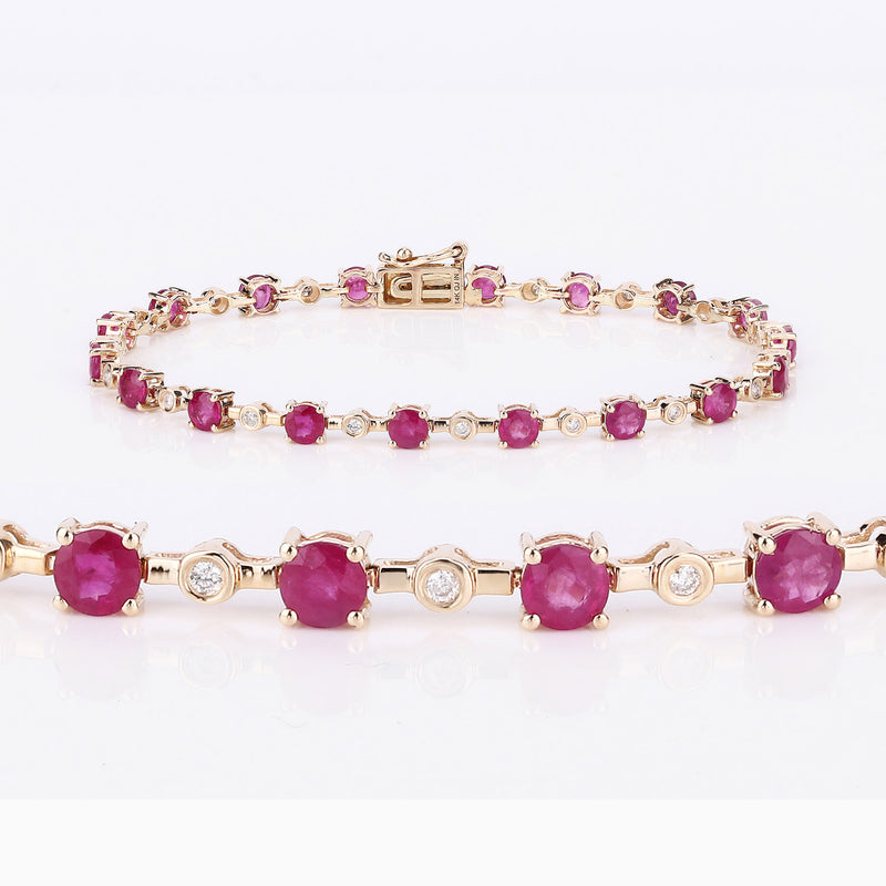 4.88 Carat Genuine Ruby and White Diamond 14K Yellow Gold Bracelet