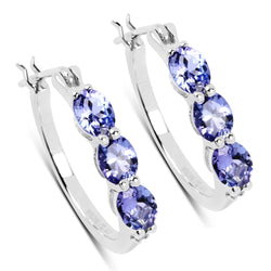 1.99 Carat Genuine Tanzanite and White Diamond .925 Sterling Silver Earrings