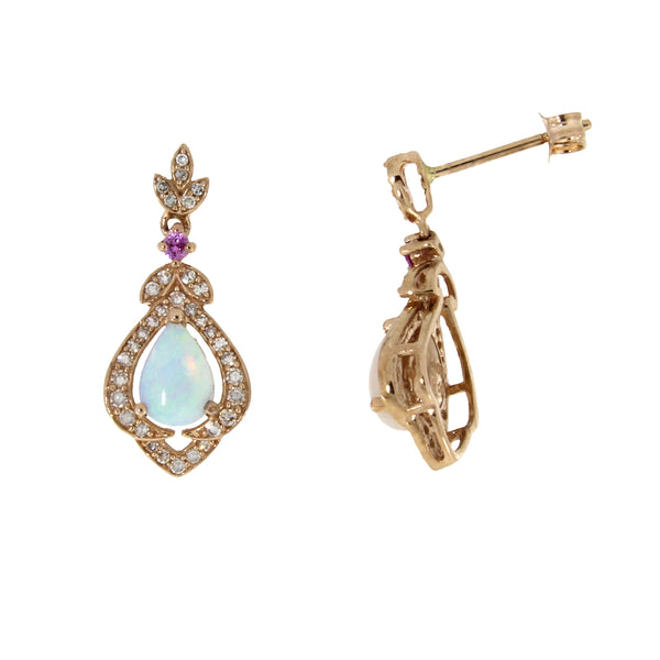 .31ct Opal Diamond Dangle Earrings 10KT Rose Gold