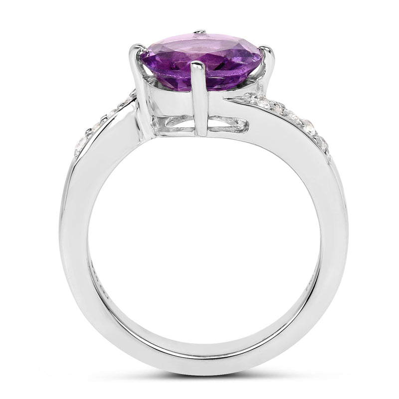 2.55 Carat Genuine Amethyst and White Topaz .925 Sterling Silver Ring