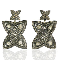 Natural Diamond Dangle Earrings 925 Silver 14k Yellow Gold Jewelry