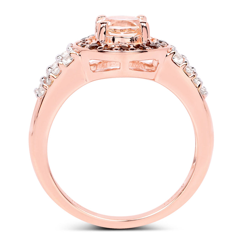 18K Rose Gold Plated 1.46 Carat Genuine Morganite, Smoky Quartz and White Zircon .925 Sterling Silver Ring