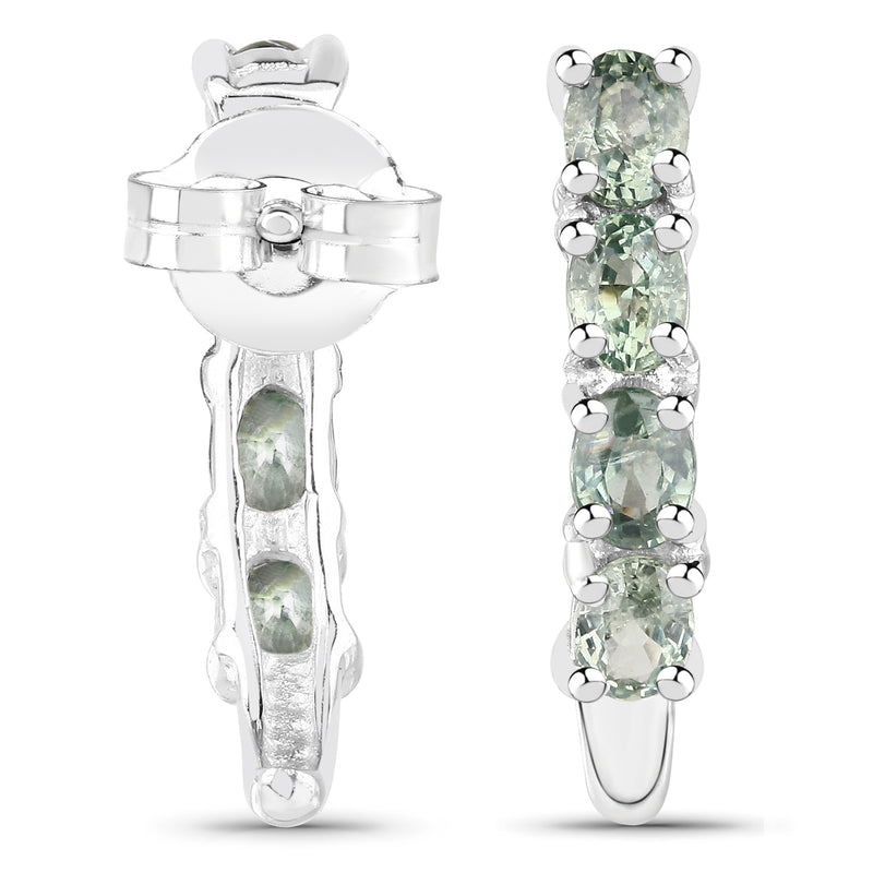 1.76 Carat Genuine Green Sapphire .925 Sterling Silver Earrings