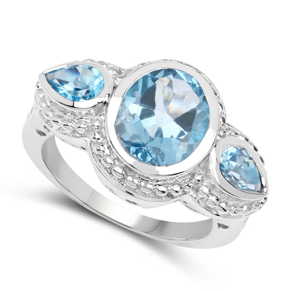 4.25 Carat Genuine Swiss Blue Topaz .925 Sterling Silver Ring