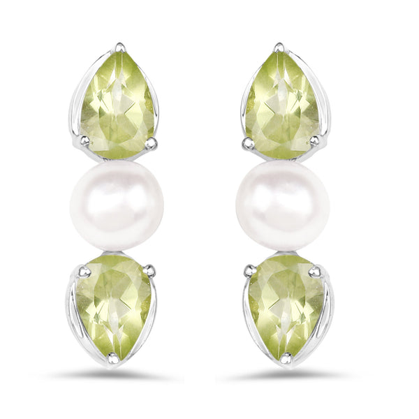 2.90 Carat Genuine Peridot and Pearl .925 Sterling Silver Earrings