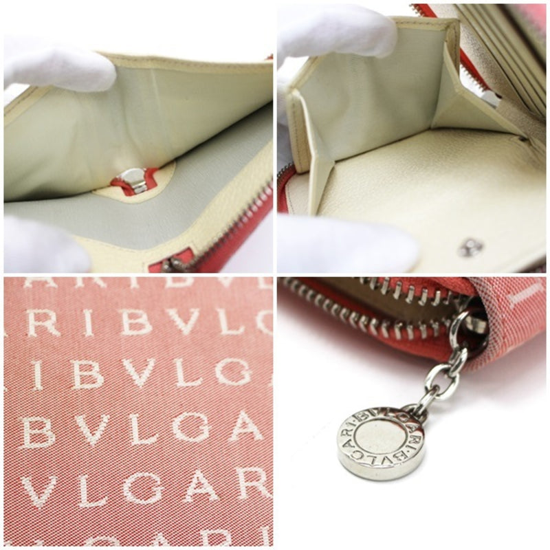Bvlgari Mania Round Bi-Fold Wallet Pink Canvas x Leather BVLGARI Ladies