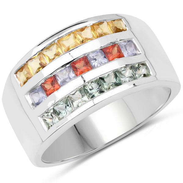 1.69 Carat Genuine Multi Sapphire .925 Sterling Silver Ring