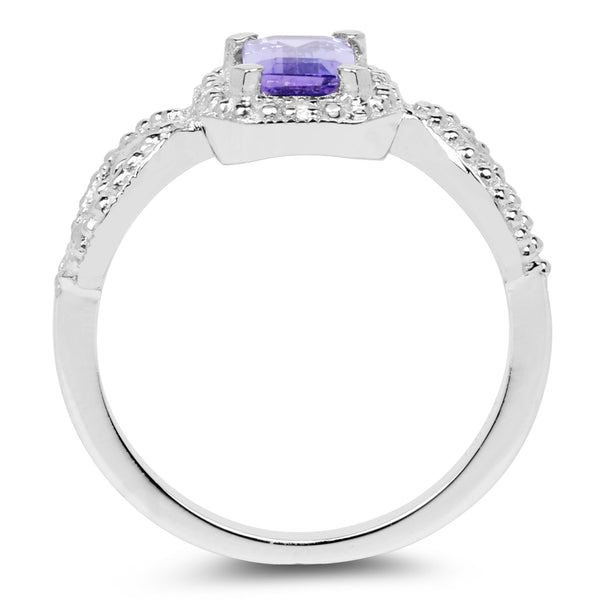 1.12 Carat Genuine Tanzanite and Sapphire White .925 Sterling Silver Ring