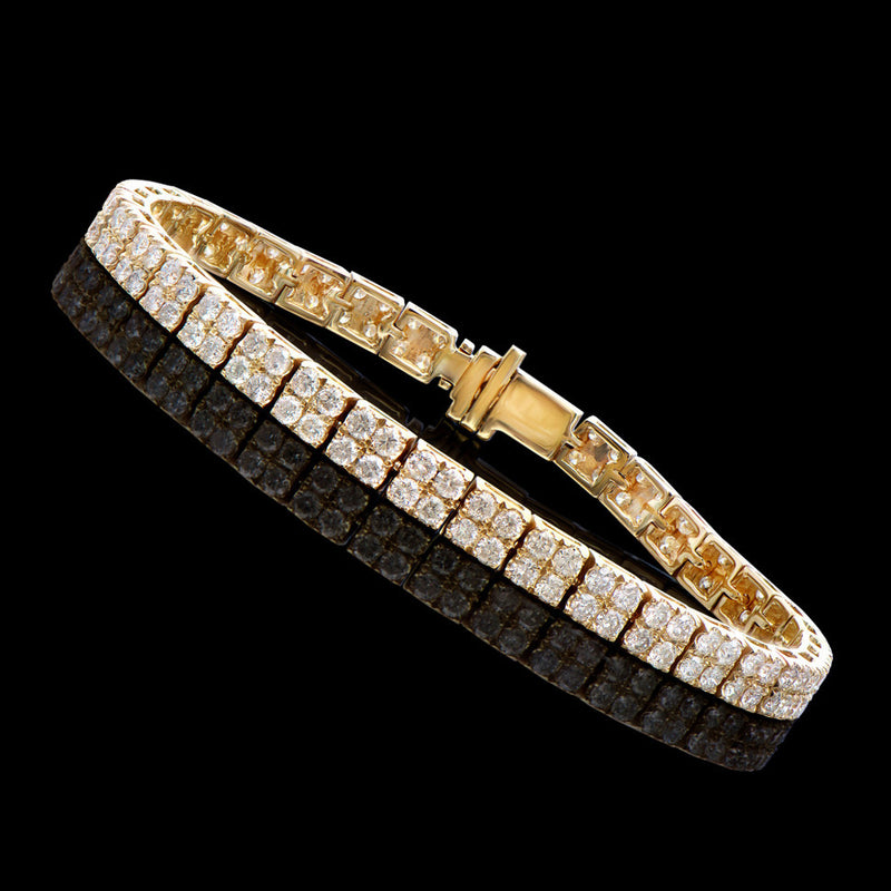 5.15 CTS CERTIFIED DIAMONDS 14K YELLOW GOLD DESIGNER 2 ROW  BRACELET SIZE leanth 7.25 inches