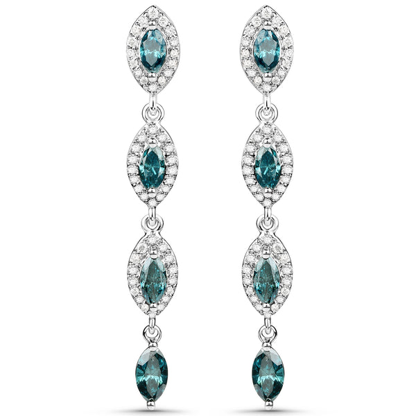 2.28 Carat Genuine Blue Diamond and White Diamond 14K White Gold Earrings