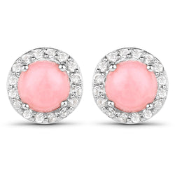 1.36 Carat Genuine Pink Opal and White Topaz .925 Sterling Silver Earrings