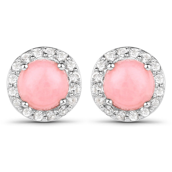 1.36 Carat Genuine Pink Opal and White Topaz .925 Sterling Silver Earrings