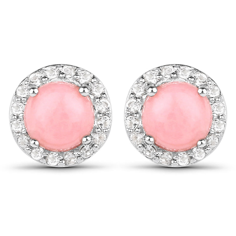 1.36 Carat Genuine Pink Opal and White Topaz .925 Sterling Silver Earrings