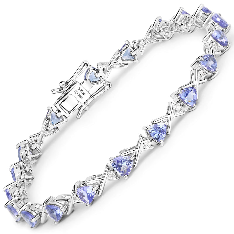 14K White Gold 4.47 Carat Genuine Tanzanite and White Diamond Bracelet