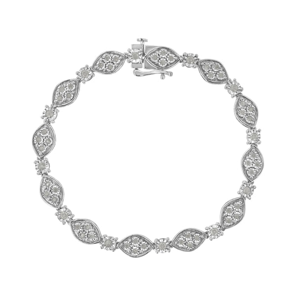 .925 Sterling Silver 1.0 cttw Miracle-set Round-Cut Diamond Pear and Bezel Link Bracelet (I-J, I3) - Size 7.5"