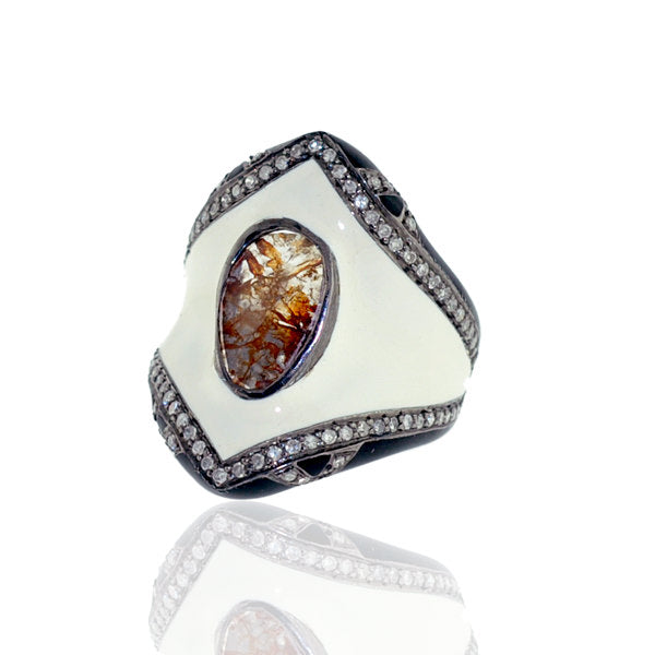 2.08ct Slice Diamond Designer Cocktail Ring 925 Sterling Silver Enamel Jewelry