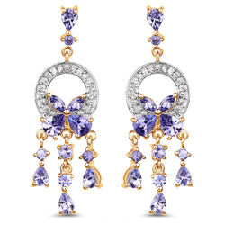 14K Yellow Gold Plated 3.22 Carat Genuine Tanzanite and White Topaz .925 Sterling Silver Earrings